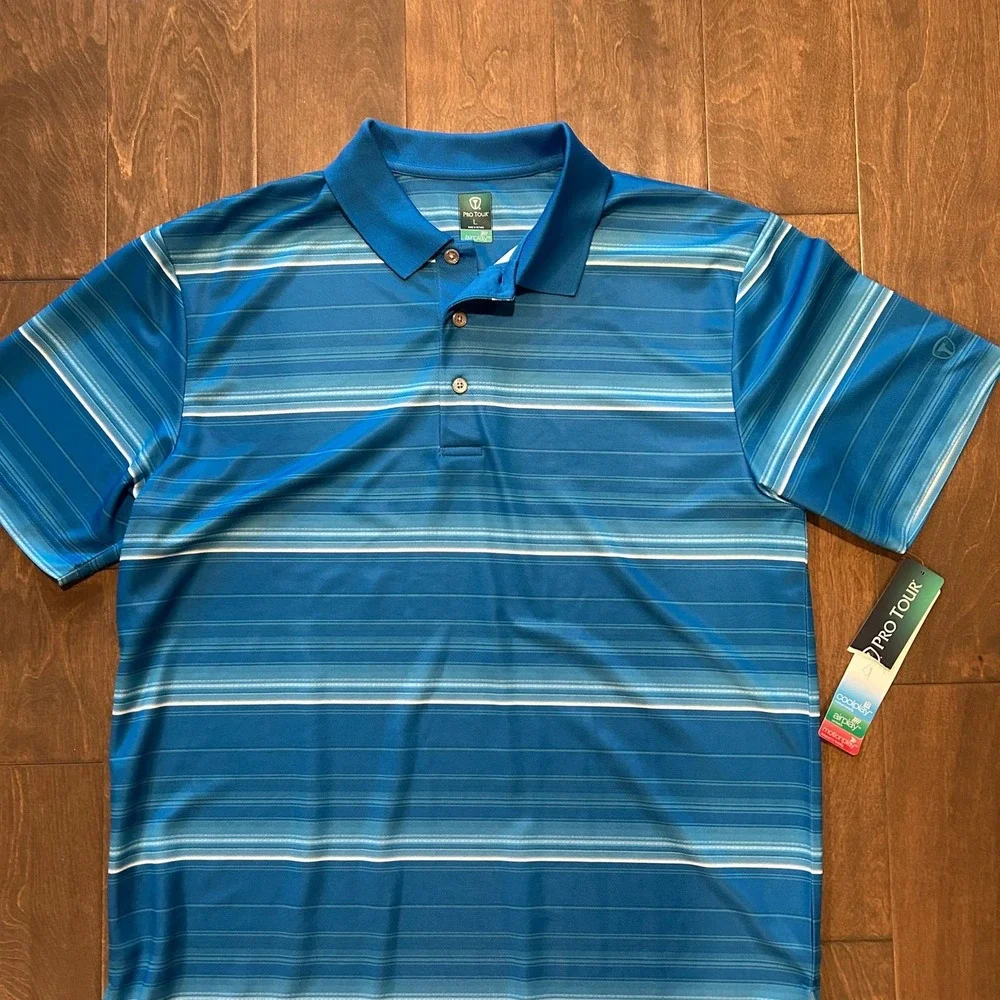 Pro Tour Men's AirPlay Blue Striped Golf Polo Shirt NWT- Size L